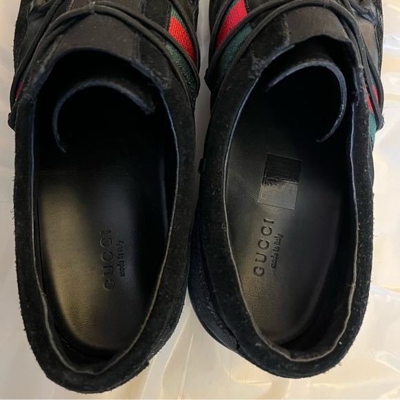 Gucci sneakers: black suede & leather, red/green stripes, elastic gore & laces - Picture 5 of 10